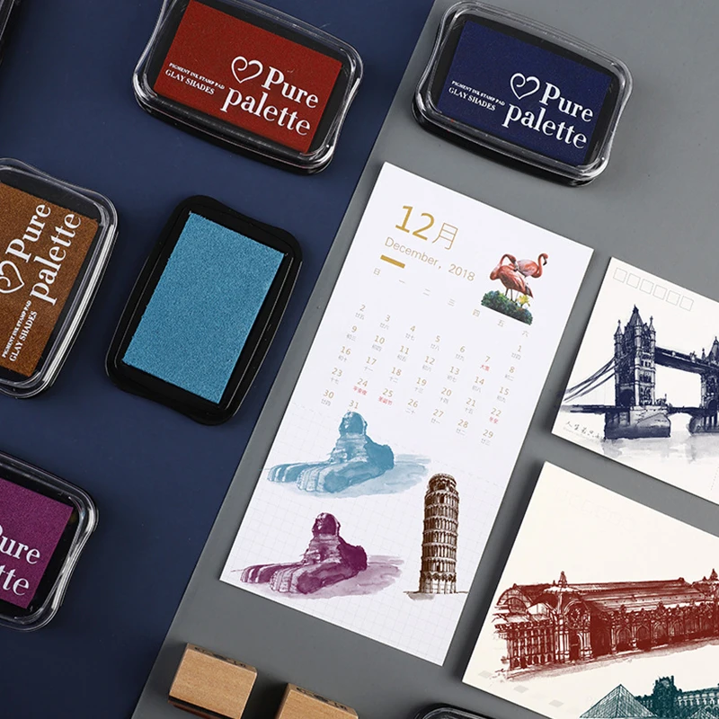 السيد ورقة 12 ألوان خمر نمط اليدوية DIY بها بنفسك الحرفية النفط القائم على مختمة للنسيج الخشب ورقة سكرابوكينغ مختمة إصبع اللوحة #2