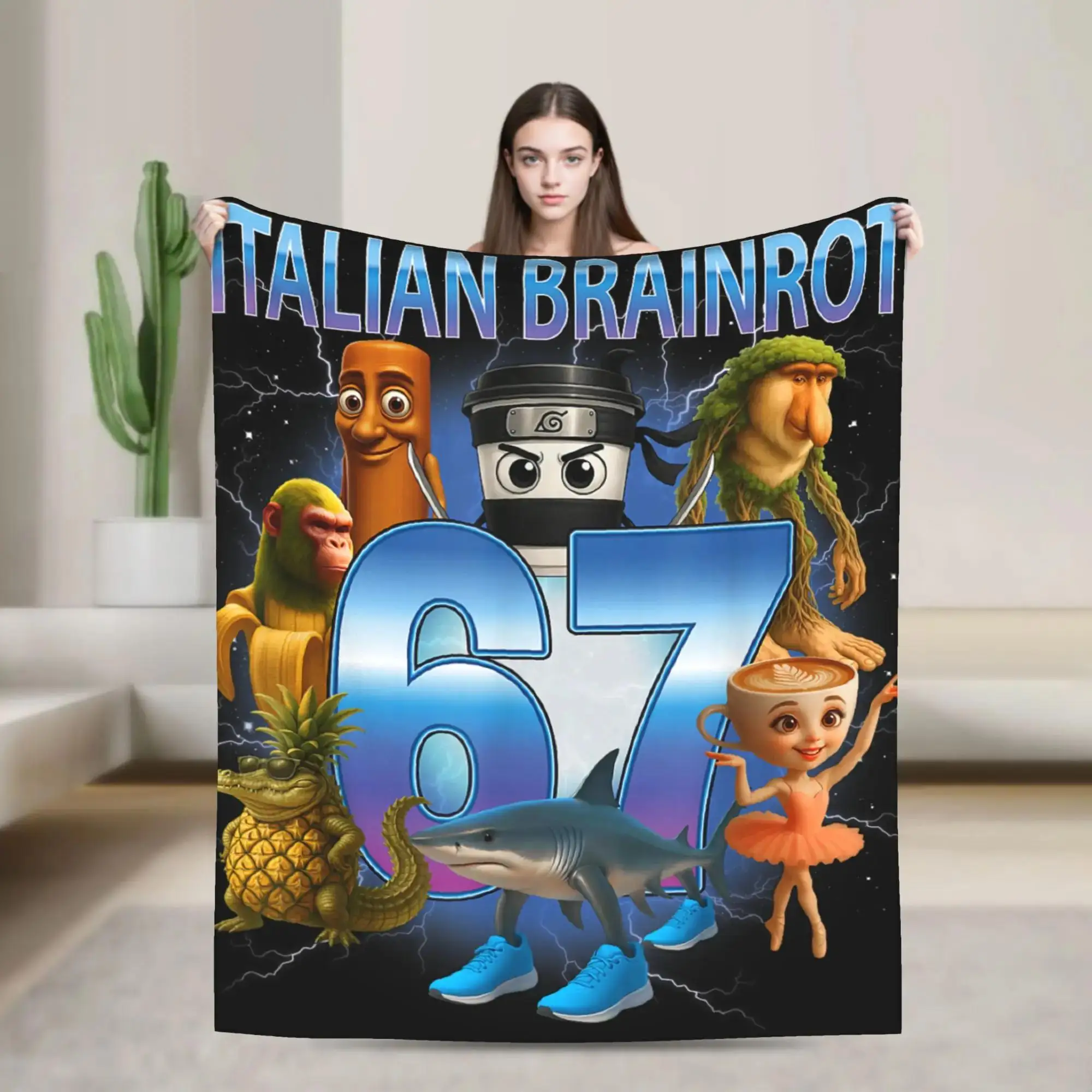 

Итальянский уютный плед Brainrot Six Seven Premium для зимы, теплый плед-покрывало для гостиной, для мальчиков и девочек