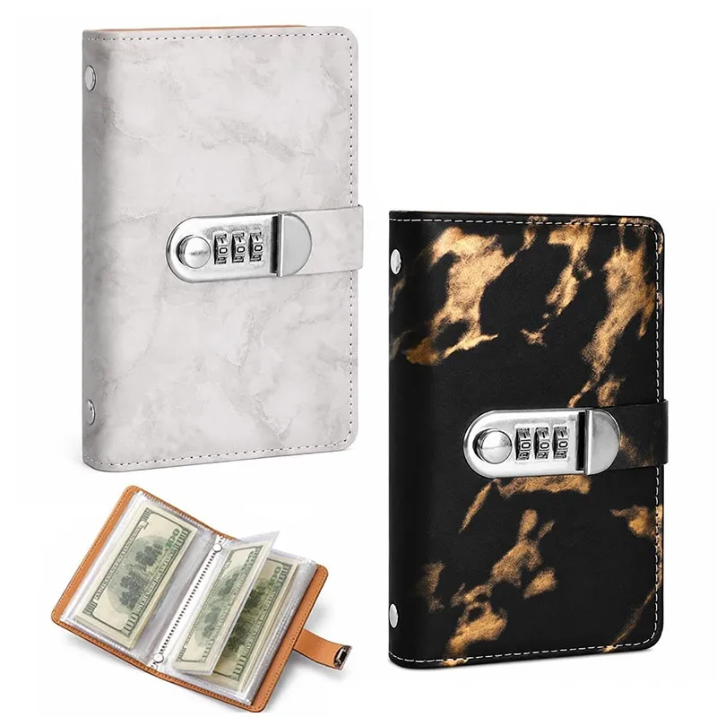 PU Leather Saving Cash Binder With 100 Clear Pockets Waterproof Budget Saving Book With Password Lock Banknote Collector Booklet