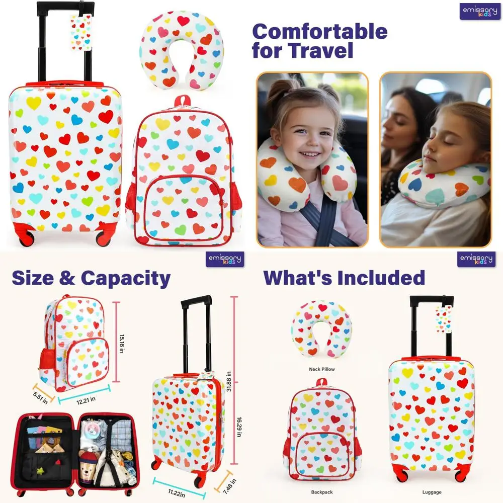 

Детский набор чемоданов из трех предметов с 18-дюймовой ручной кладью на колесиках для мальчиков и девочек, набор дорожных чемоданов для малышей, идеально подходит для малышей