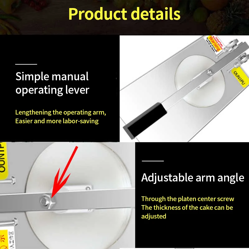 手動パンケーキプレス,ピザ生地プレス,9.5インチ,厚さ24cm,調整可能