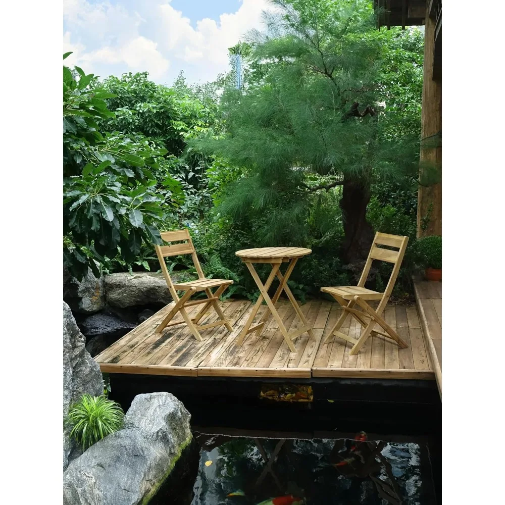 Ensemble bistro pliant, finition teck