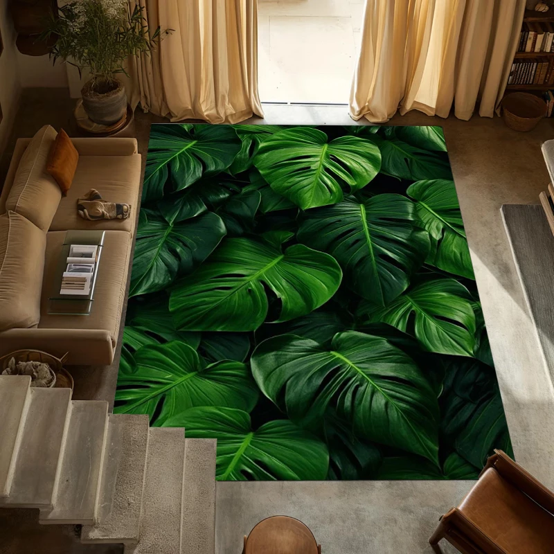 

1 Soft Floor Mat with Green Leaf Pattern, Suitable for Living Room and Kitchen Home Carpet in Living Room and Bedroom Carpets