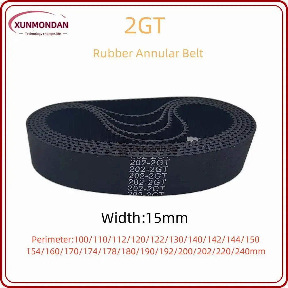 Xunmondan 2GT Timing Belt 100/110/112/120/122/130/140/142/144/150/154/160/170/174/178/180/190/192/200/202/220/240mm Width 15mm