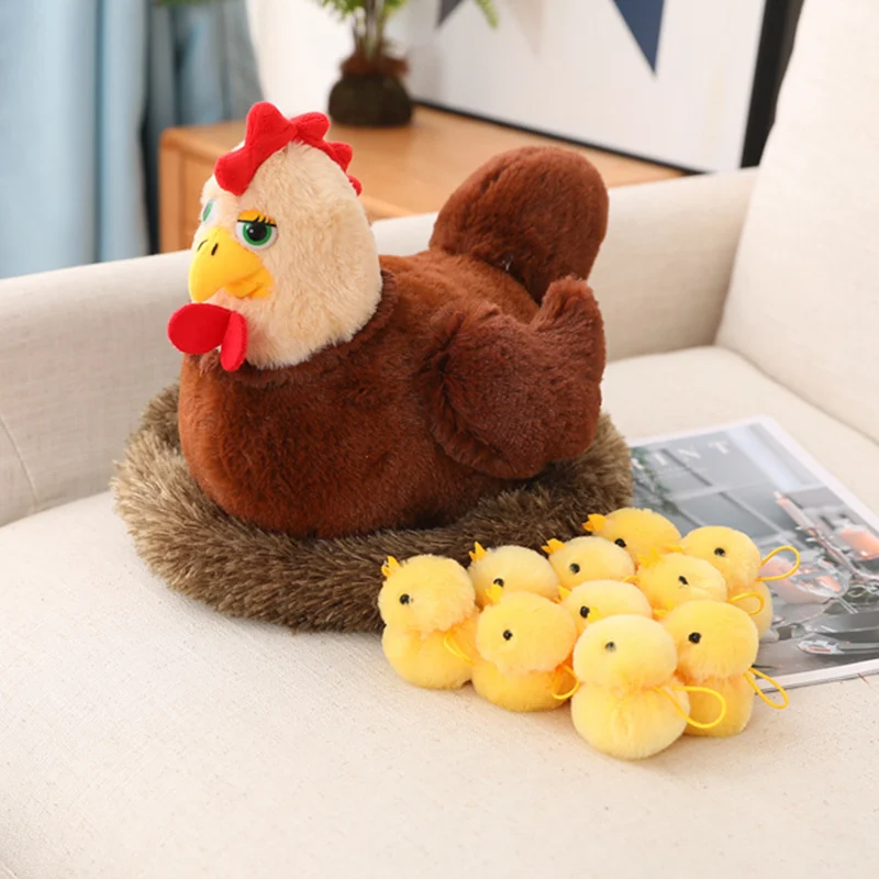 

Simulated big cock doll hen plush toy chicken nest brood chicks to soothe doll baby chicken children