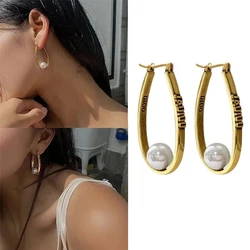2Pcs Retro Design U-shaped Pearl Earrings Women,Luxury High-end Feel Clips Exaggerate Ellipse Piercing Jewelry Gift