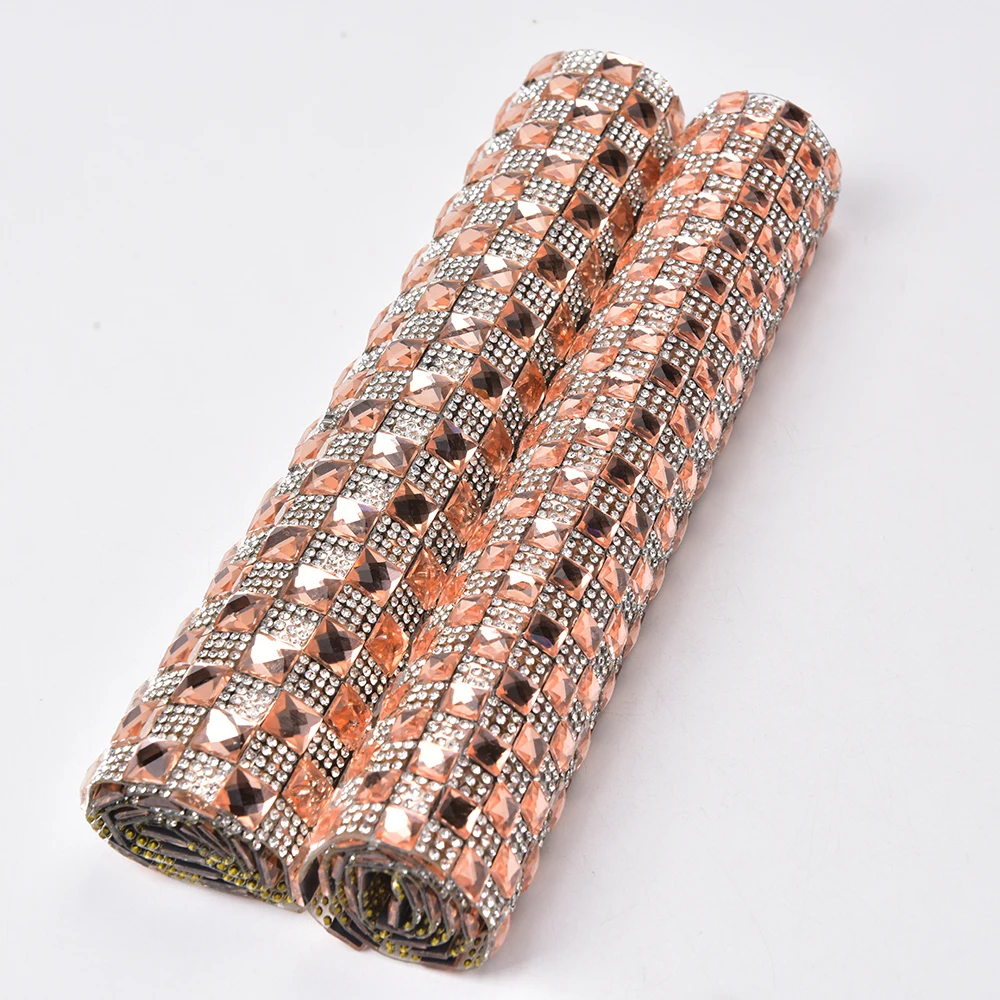 24X40Cm Bling Crystal Hot-Fix Glue Mesh Rhinestone 8-10Mm Square Self Adhesive Colorful Stone For Motif Diamond Sheet Banding