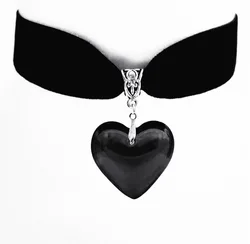 Gothic Choker Glass Love Heart Pendants Necklace for Women Sweet Cool Girl Necklaces Hip Hop Punk Rope Chain Jewelry Accessories