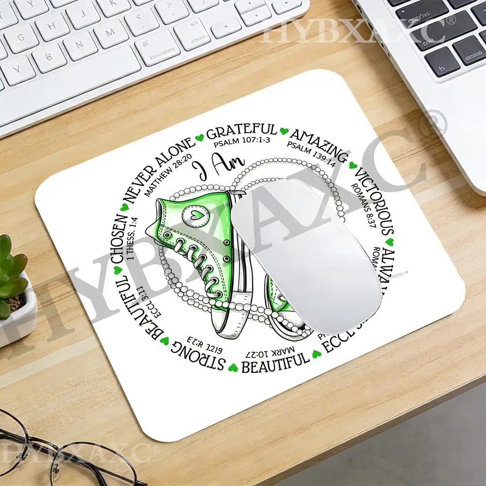 

HYBXAXC I Am Small Mouse Pad Green Sneakers Graphic Variety Of Bible Scriptures Modern for Work Setup Computer Accessories