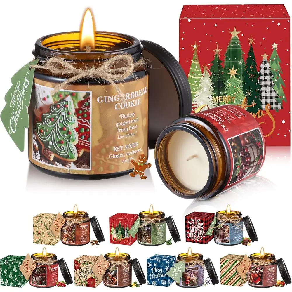 

8 Pcs Chrisas Scented Candles Gits 4 oz Chrisas Soy Candles Bulk Xmas day Candle Git Set Women Men Aromatherapy Candle with Git