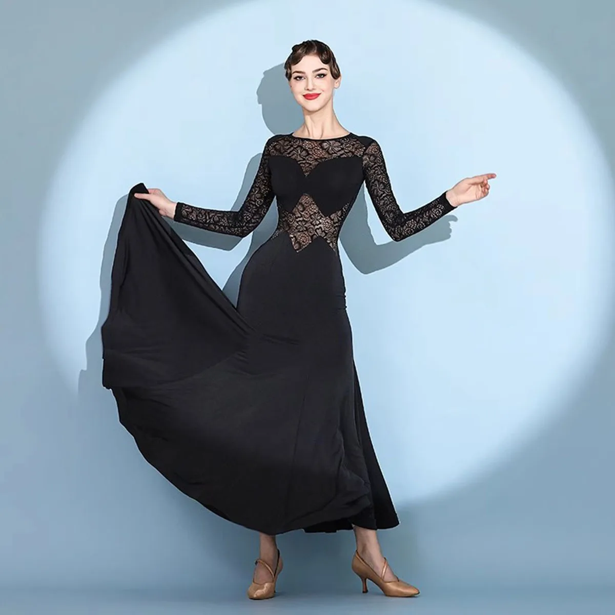 2024 New Elegant Ballroom Dance Dress Women\'s Performance Lace Long Sleeve Party Modern Waltz Practice Clothes