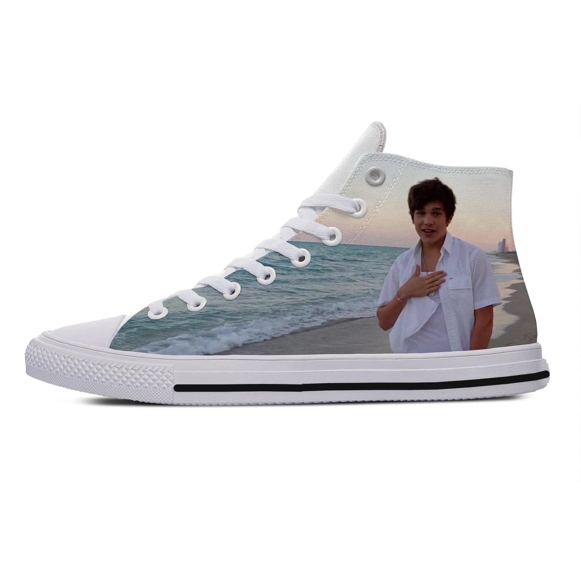 Quente legal moda pop engraçado novo verão de alta qualidade tênis praticidade sapatos casuais das mulheres dos homens austin mahone alta superior sapatos