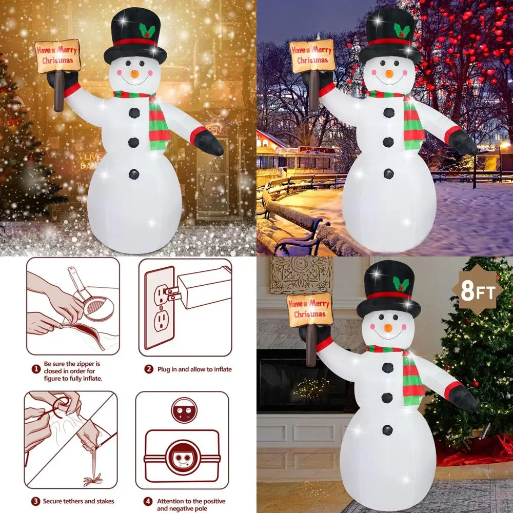 

Гигантский надувной светодиодный снеговик длиной 8 футов с надписью Merry Christmas — большое рождественское украшение двора для дома и сада
