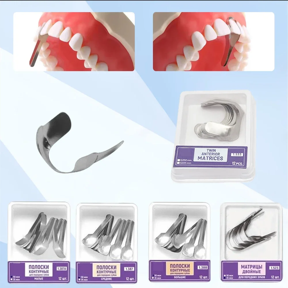 

Stainless Steel Dental Matrix Bands Twin Anterior Matrices with Proximal Strips for Composite Restoration Cavity Prep