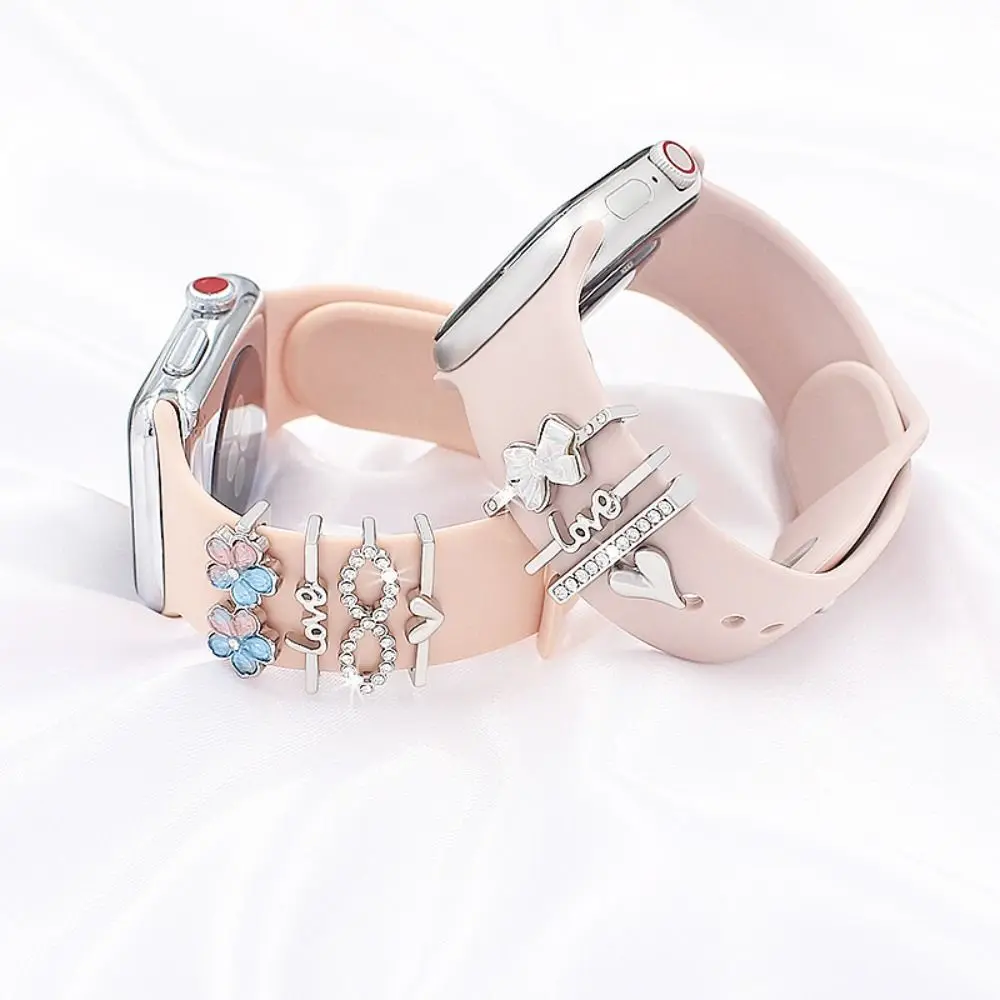 Metal Watch Band Ornament Flower Heart-shaped Wristbelt Charms Fashion Decorative Tool Decorative Ring for Apple Watch Band