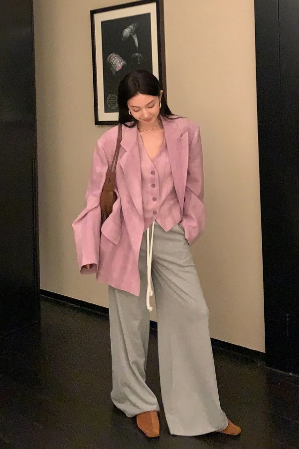 

​​Women's Purple Oversized Blazer Vintage Style Autumn Casual Loose Fit Jacket Elegant Suit Coat​​