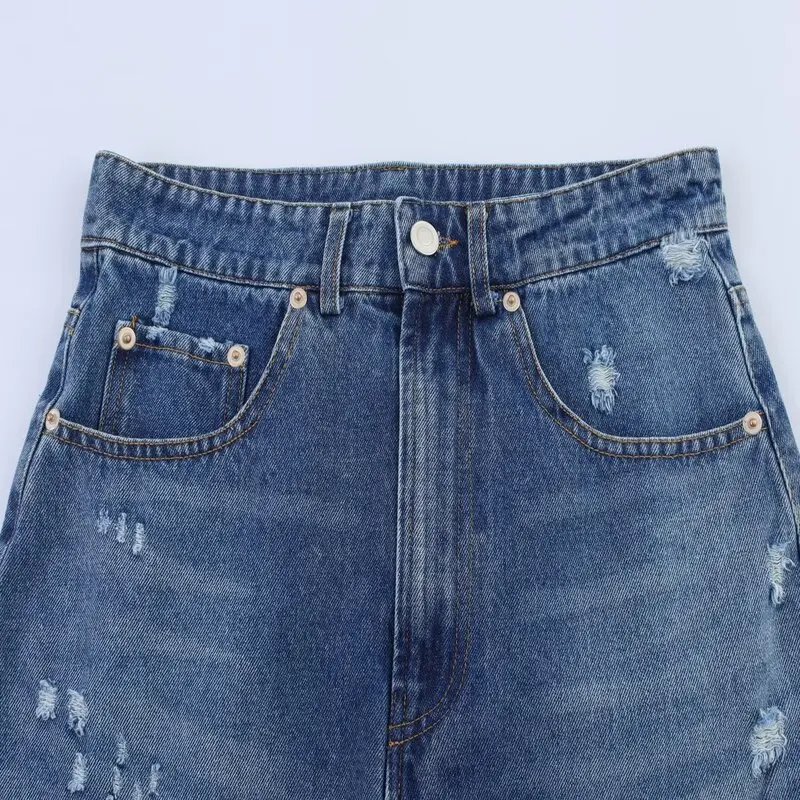 Nueva Falda  de Mezclilla de Aodón para Mujer Verano 2025 con Agujeros, Cintura Media, Estilo Versátil, Corta y a la Moda