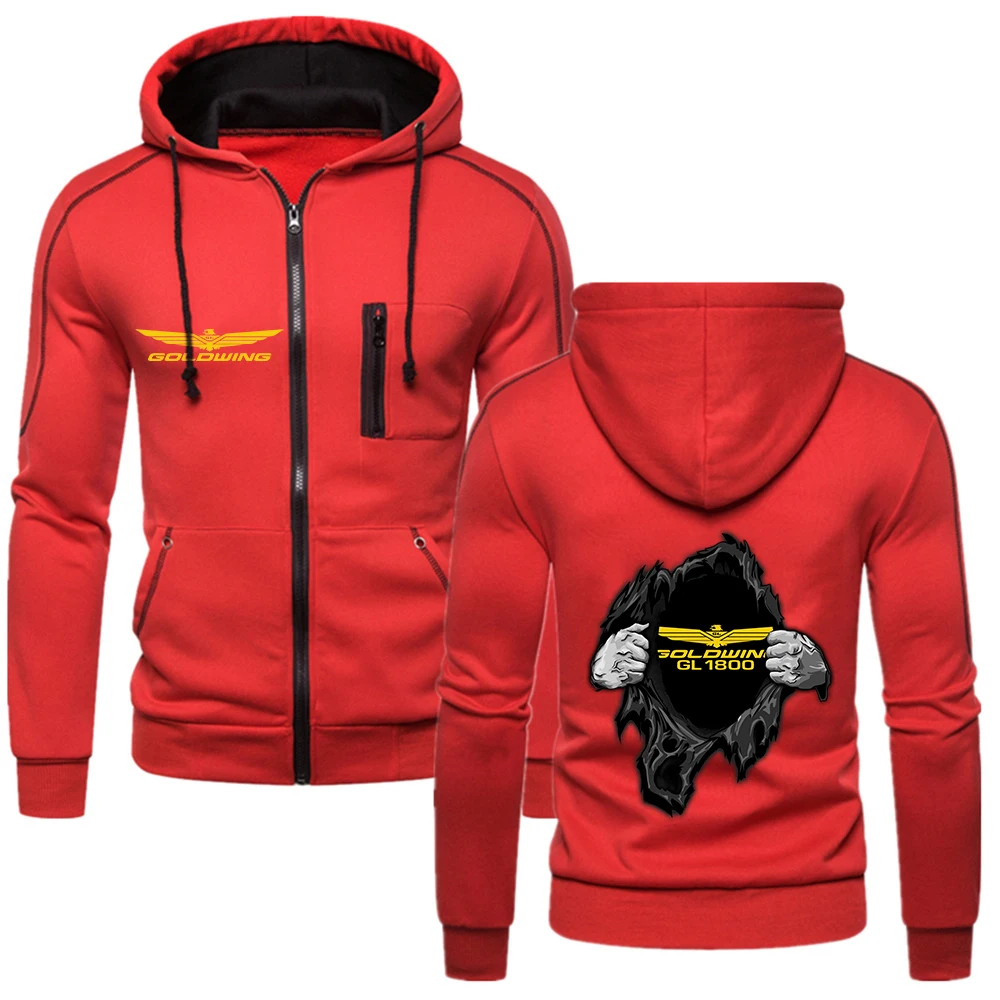 Goldwing GL1800 GL1500 Motocycles Print Men Patchwork Hoodies Fashion Hooded Sweatshirt Winter Spring Red Streetwear Tracksuit