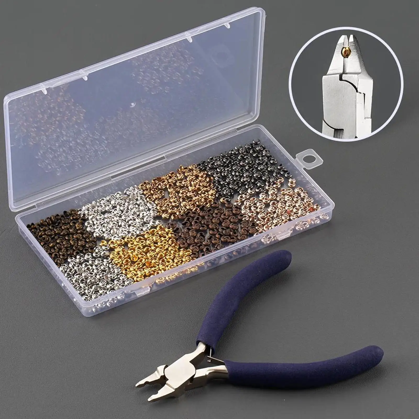 

800 Pieces Crimp Beads Covers Small Beads Crimp Bead Knot Cover Crimping Beads with Storage Box 3mm with Pilers for Anklets