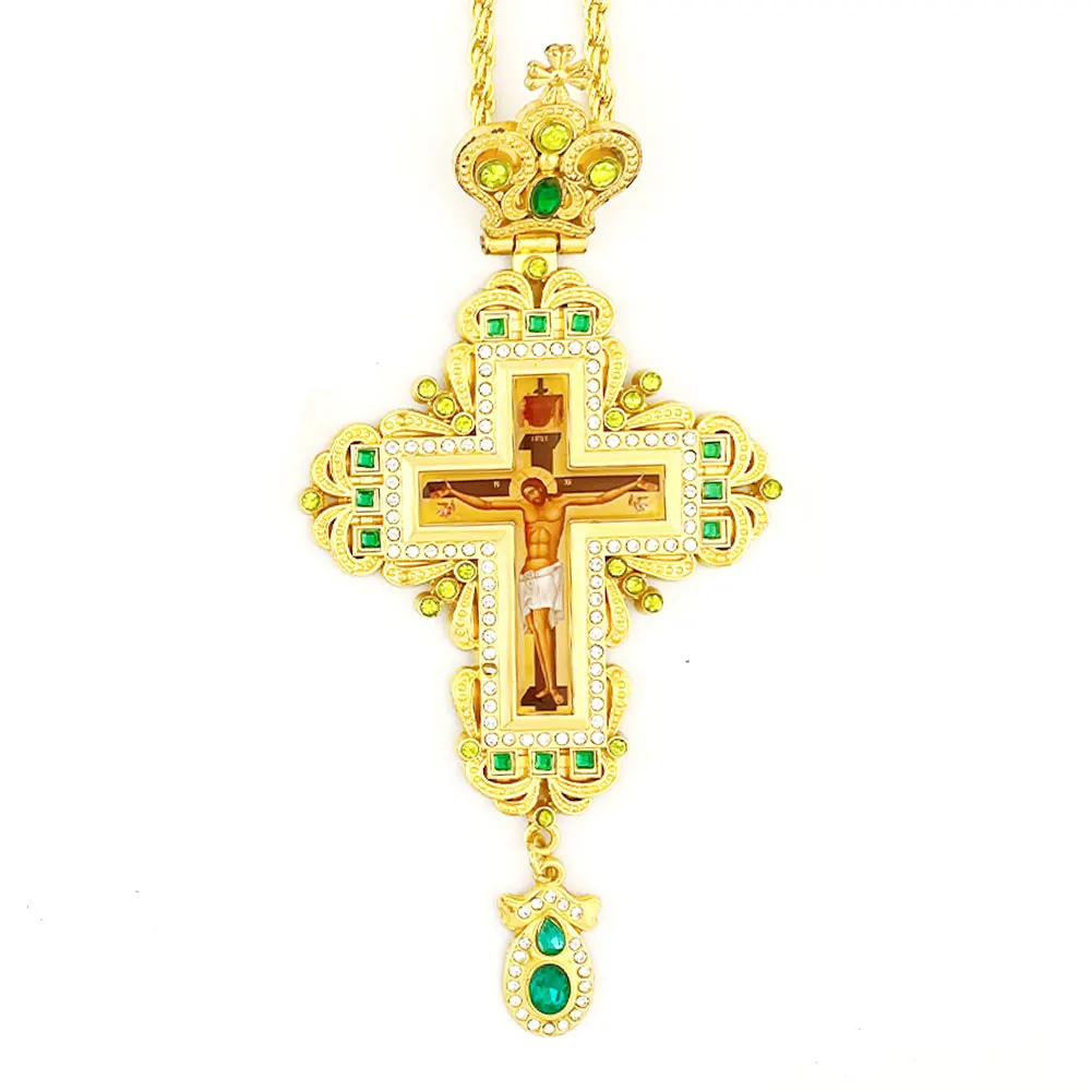 HTISOK Orthodoxes Jesus-Kreuz-Anhänger mit Kette aus Zinklegierung, religiöser Schmuck als erschwingliches christliches Halsketten-Geschenk – Detail 12