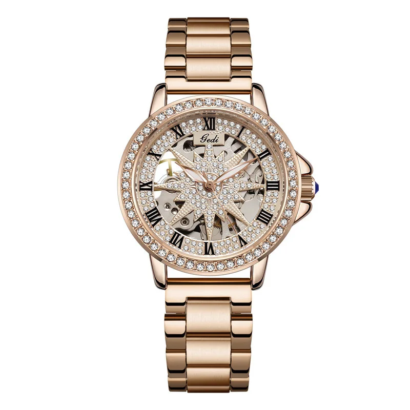 

UTHAI CQ557 Starry Sky Mechanical Watch Retro Roman Light Luxury Hollow Women's Watch Waterproof High Beauty Steel Belt Watch