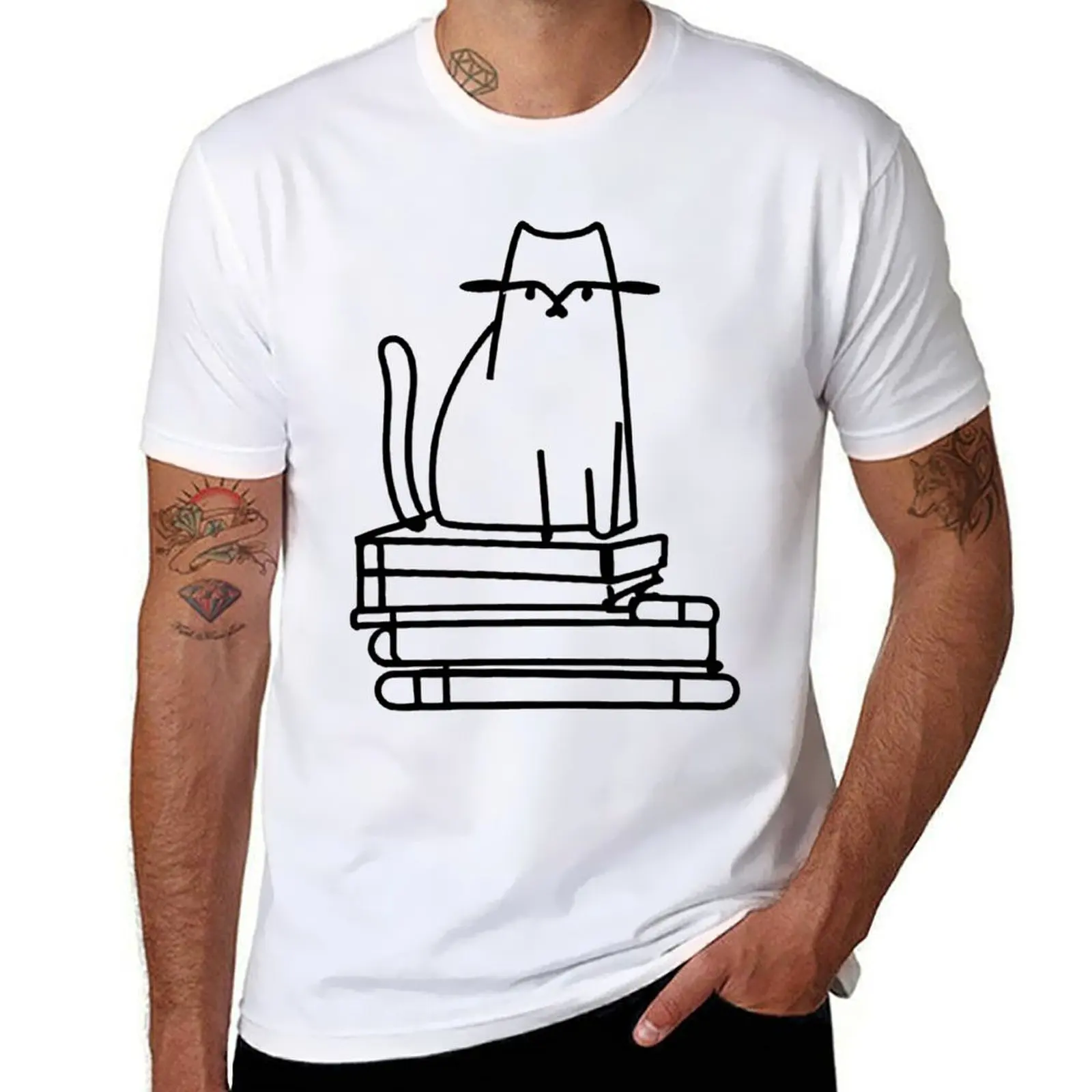 

Sublime Simplicity: Cat and Books One-Line Art T-Shirt man t shirt summer man t shirt cotton printed t shirts for man T-Shirt