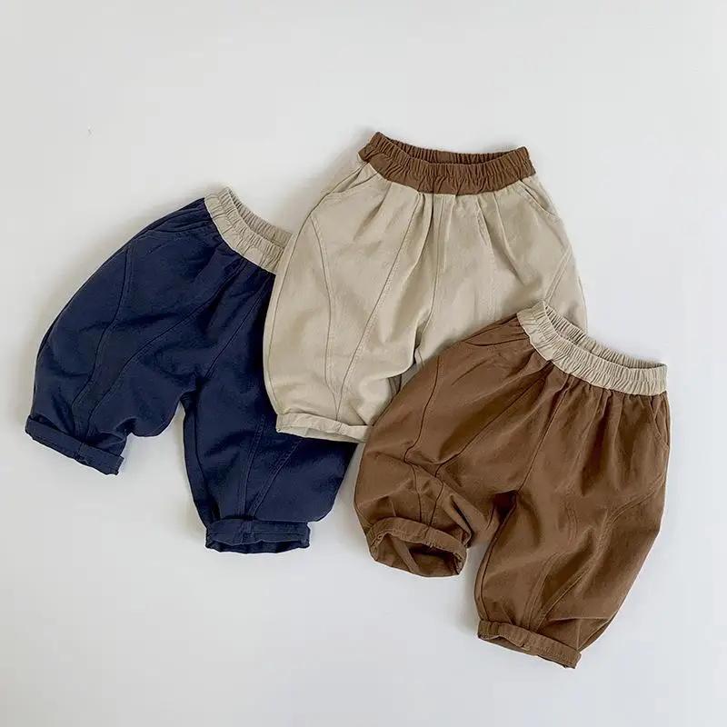 

Children Casual Pants 2024 Autumn New Baby Girls Solid Loose Harem Pants Boys Fashion Patchwork Trousers Cotton Kids Clothes