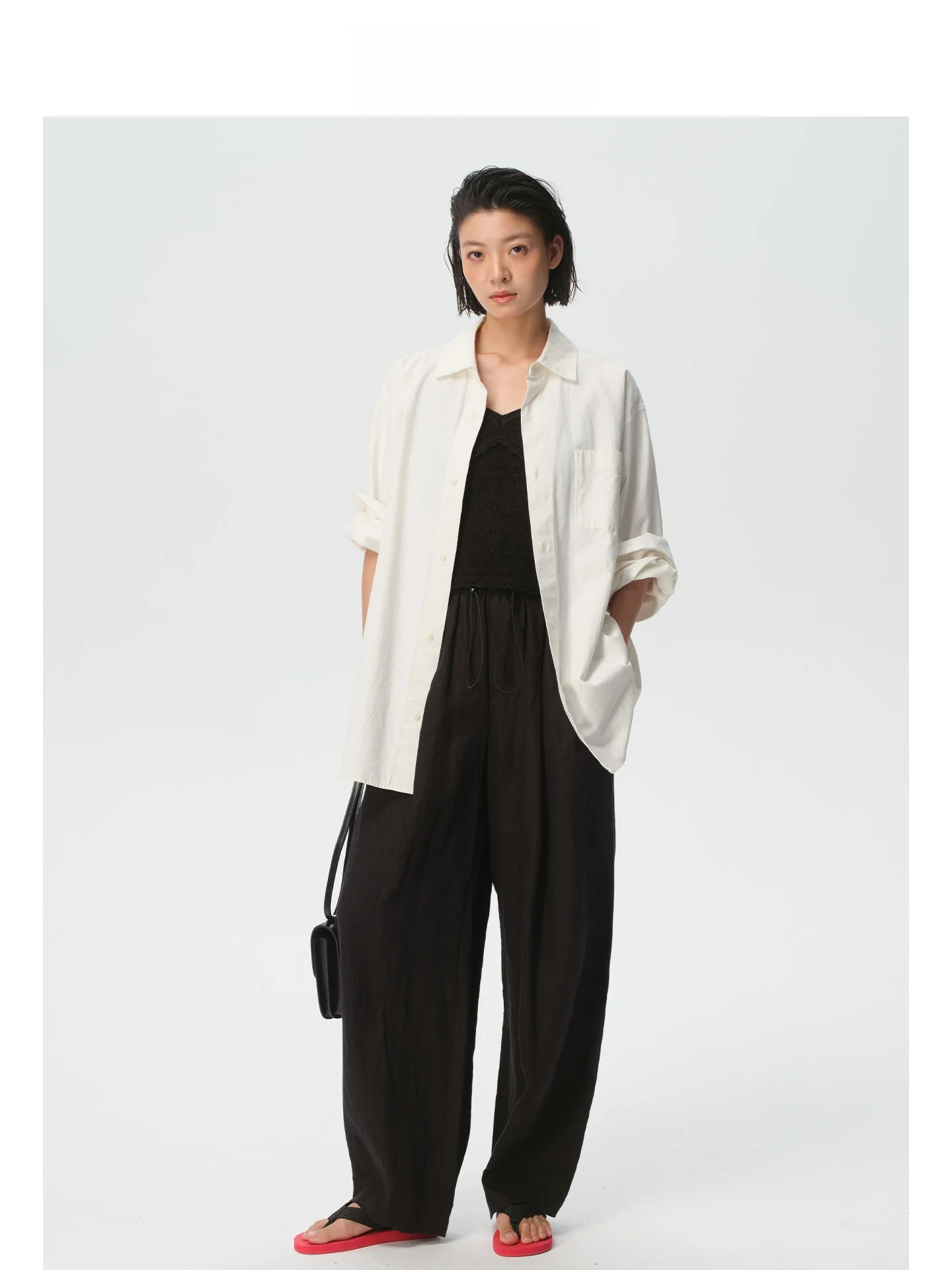 

Mincollection Lin Zhi Qing Lin Waed Linen Casual Pants Elastic Waist on ape Vintage Sle Women's Straight Leg Trousers