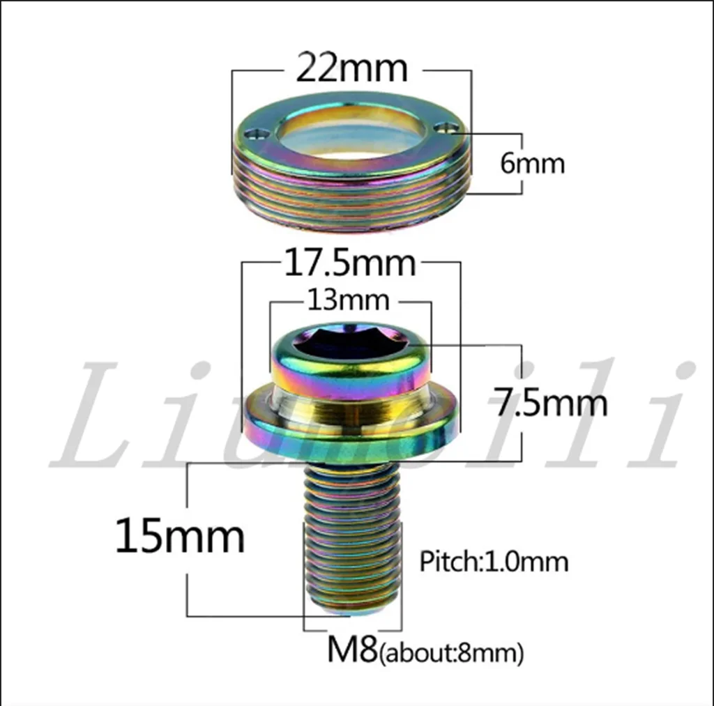 Liumeili Titanium Crank Bolt Road Bike Cycling Ti Screw Extractor Sleeve M8x15mm Pitch 1.0mm