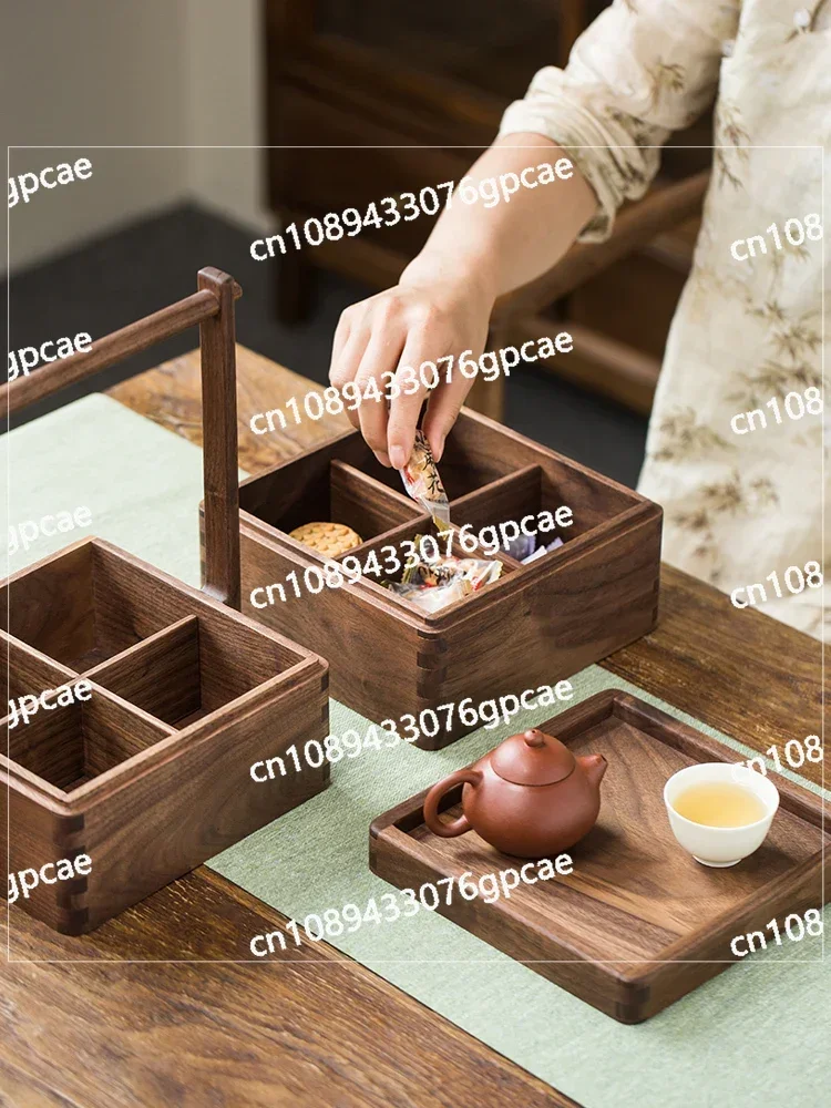 Black Walnut Cake Storage Box Basket Solid Wood Portable Snack Storage Box Tea Space Tea Set Snack Box