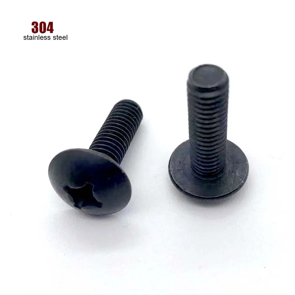 5/10/20/50pcs JISB1111T M2 M2.5 M3 M4 M5 M6 Black 304 A2-70 Stainless Steel Cross Large Round Phillips Big Truss Head Screw Bolt