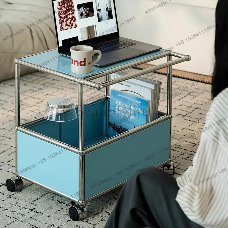 LDModular Stainless Steel Coffee Table Cabinet Storage Utility Cart Corner Display Living Room Side Table Rack Counter