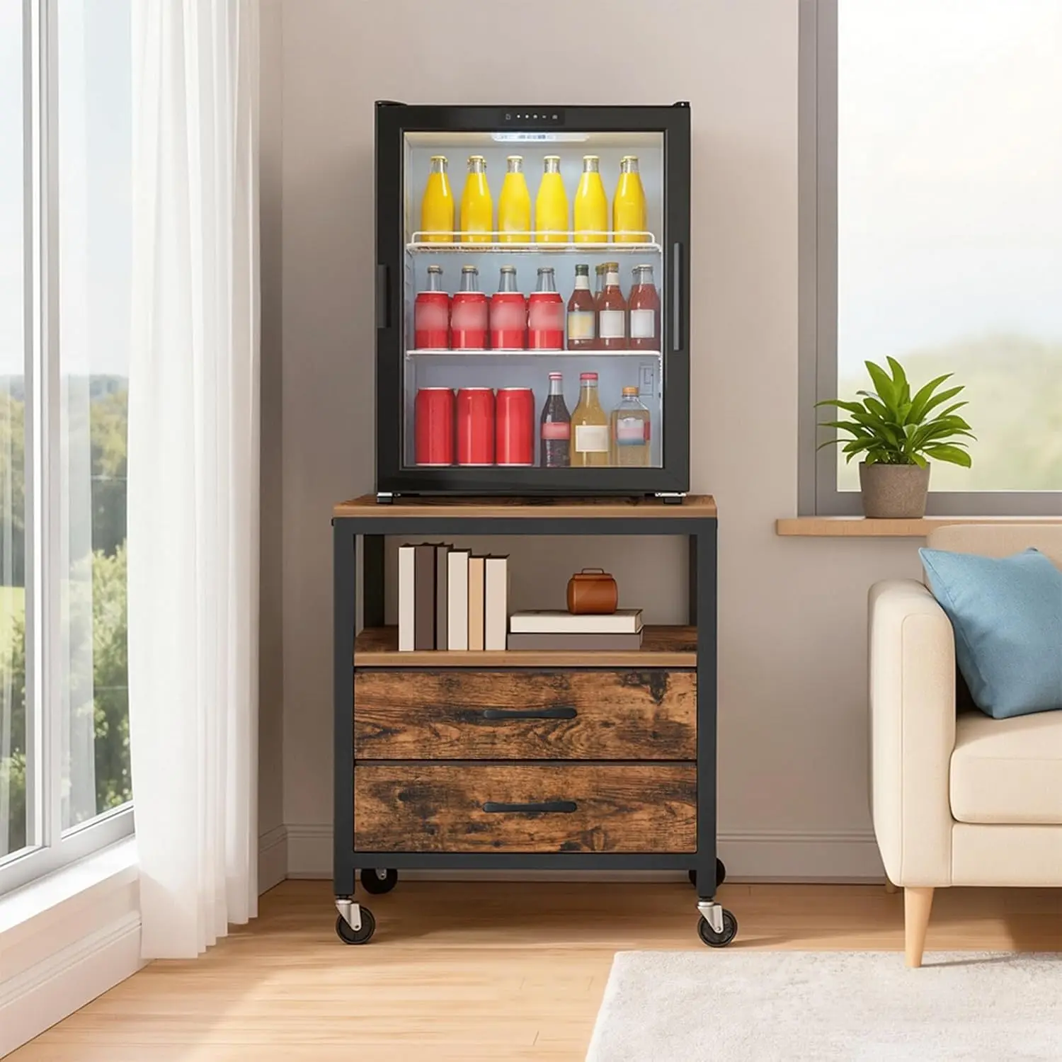 

Mini Fridge Stand, 4-Tier Mobile Printer Stand, Mini Fridge Table on Wheels, Mini Fridge Cabinet with Storagefor Kitchen