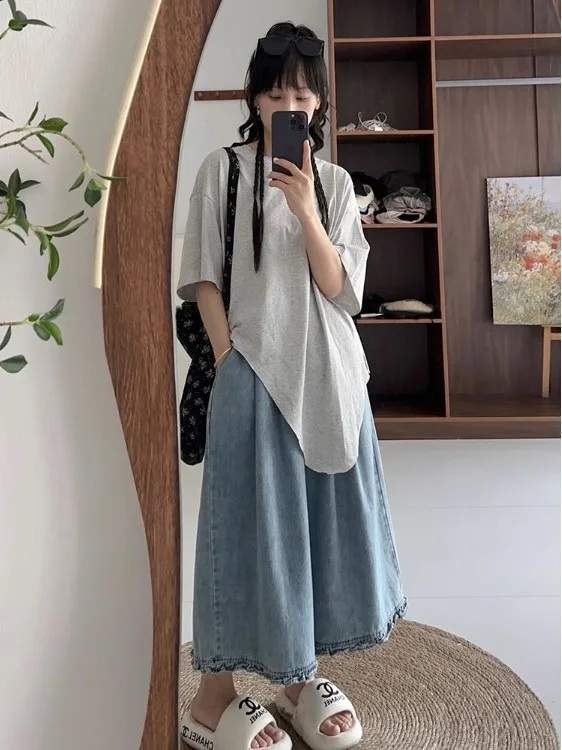 루즈 와이드 레그 팬츠 한국 스타일 여름 2025 플로럴 레이스 엣지 진 루즈핏 캐주얼 바지 여성용 내추럴 웨이스트