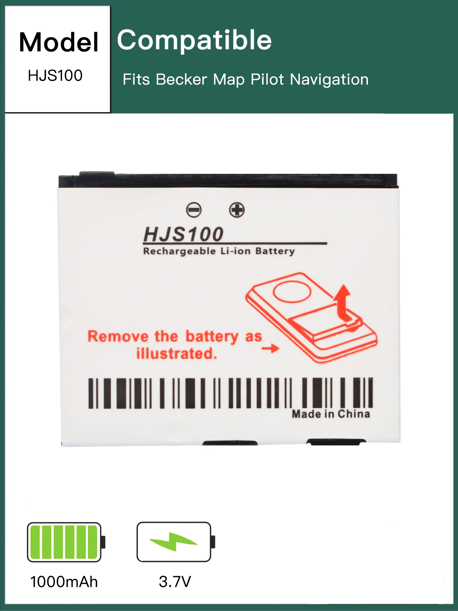 3.7V 1000mAh HJS100 Battery For Becker Map Pilot Mercedes Benz W204 W212 X204 C E Class Navigation 338937010208 A1729820025⁠