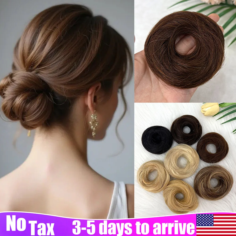 

Straight Brown Human Hair Buns Updo Chignon With Elastic Hair Exension for Women Small Black Blonde Daily Lazy Hair Accessories