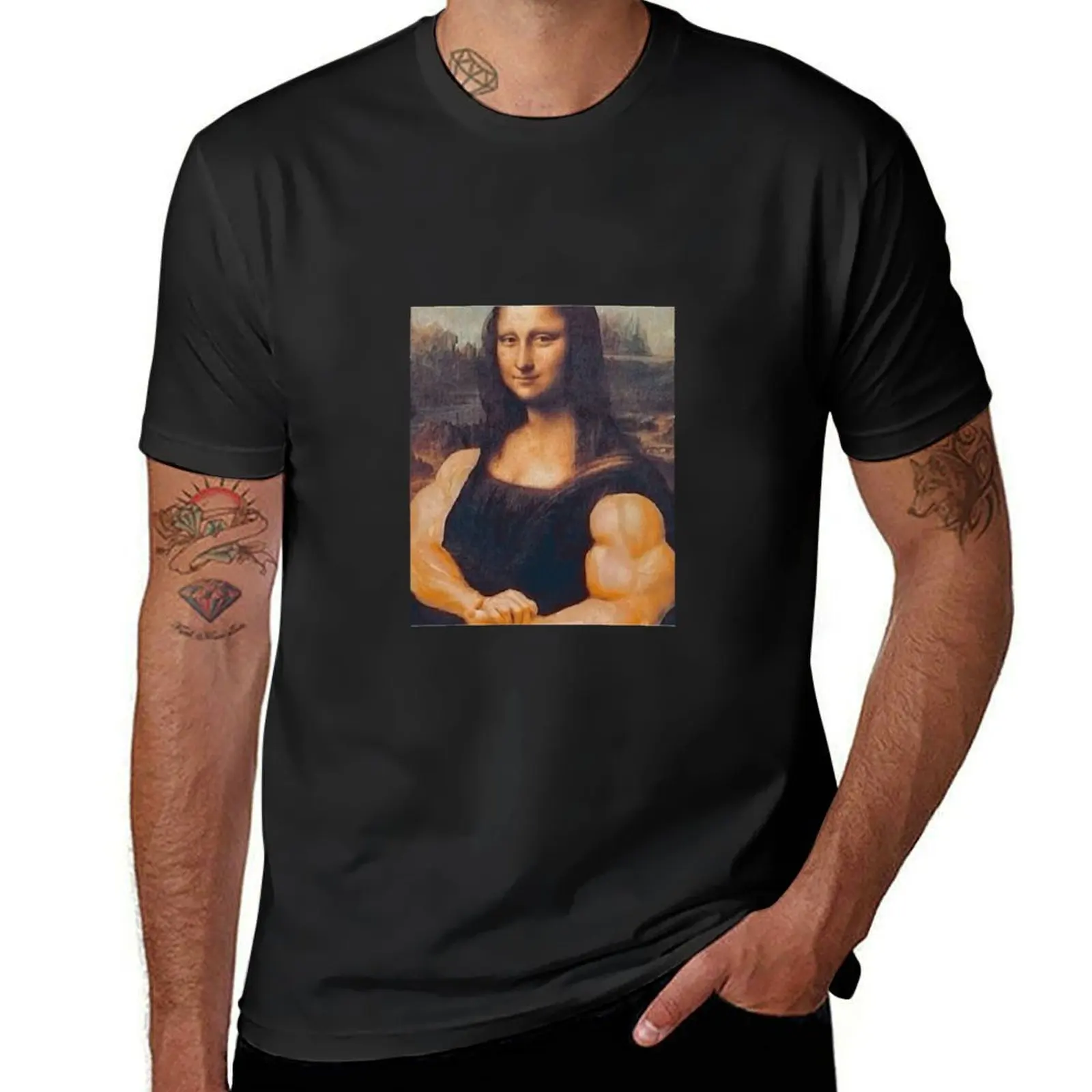 The Mona Lisa with muscles Classic T-Shirt sweat Short sleeve tee shirts graphic tees heavyweights men t shirt