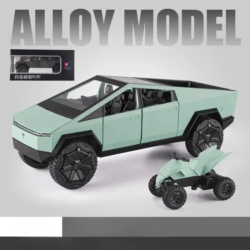 1:24 Cybertruck Pickup coche simulación Diecast aleación de Metal modelo coche sonido luz tirar hacia atrás colección niños juguetes regalos