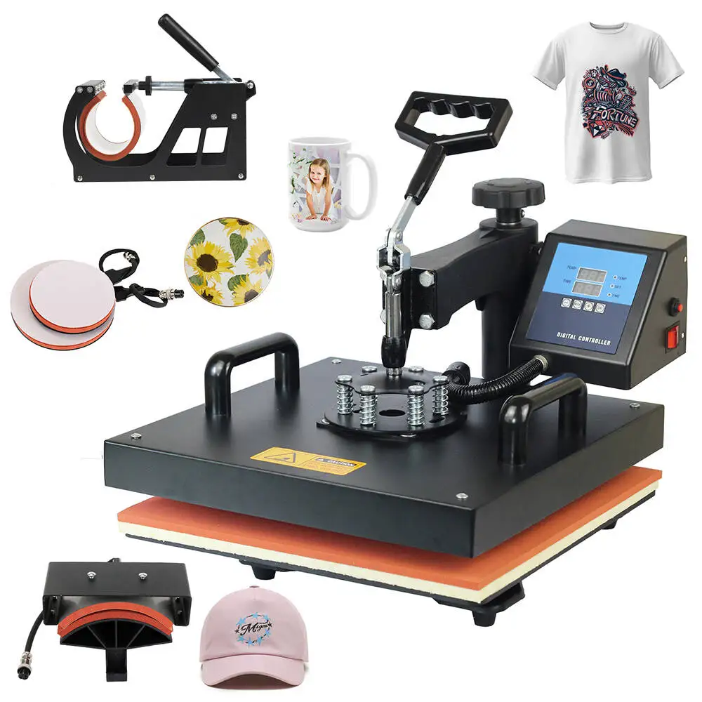 Cheap 38*38CM 5 in 1 Combo Heat press Machine Sublimation Printer 2D Heat Transfer Machine for Cap Mug Plate Tshirts CE Approved