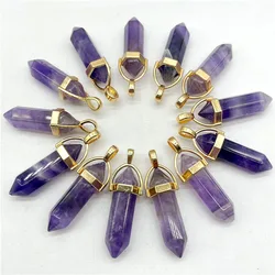 Natural Gem Stone Quartz Crystal Amethyst Hexagonal Pendulum Reiki Charm Pendants DIY Jewelry Making Necklaces Accessories 10Pcs