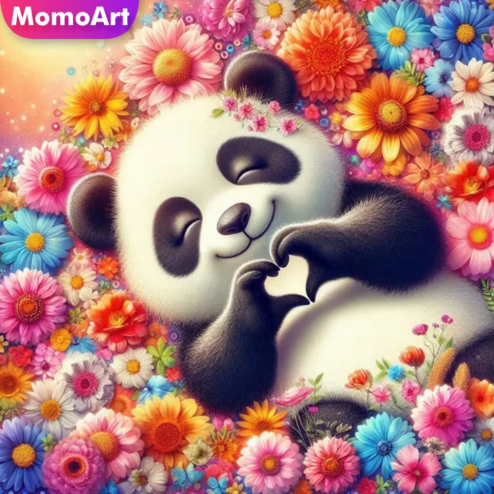 Momoart Vollquadratische und runde Diamant-Stickerei, Panda-Tier-Gemälde, Blumenbild, Strass, DIY-Diamant-Mosaik, Kunsthandwerk