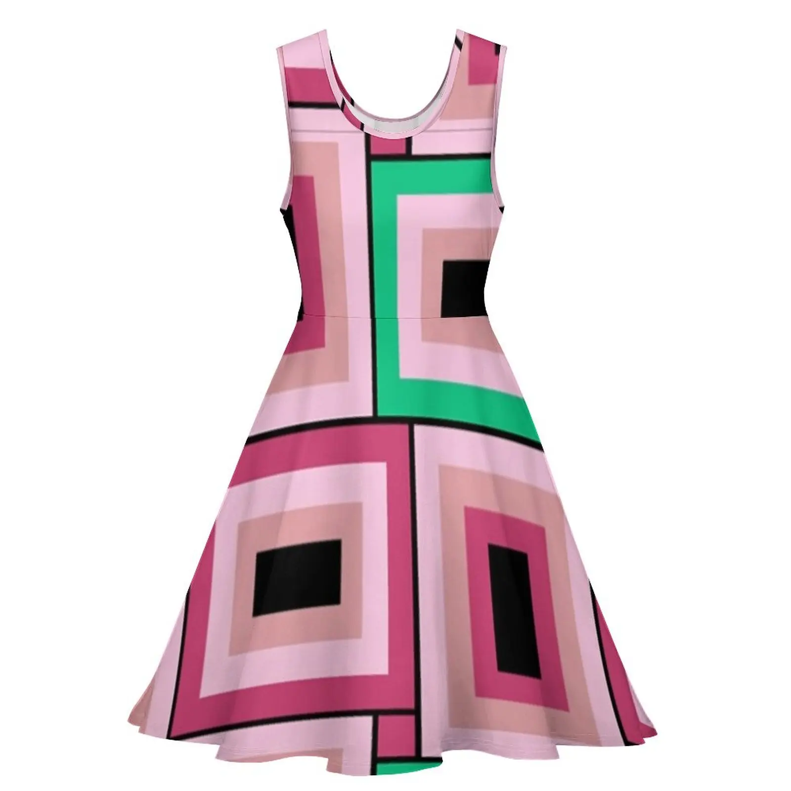 Mid-Century Modern Pink And Green Rectangles Pattern Sleeveless Dress luxury evening dresses for women 2024 long sleeve dress