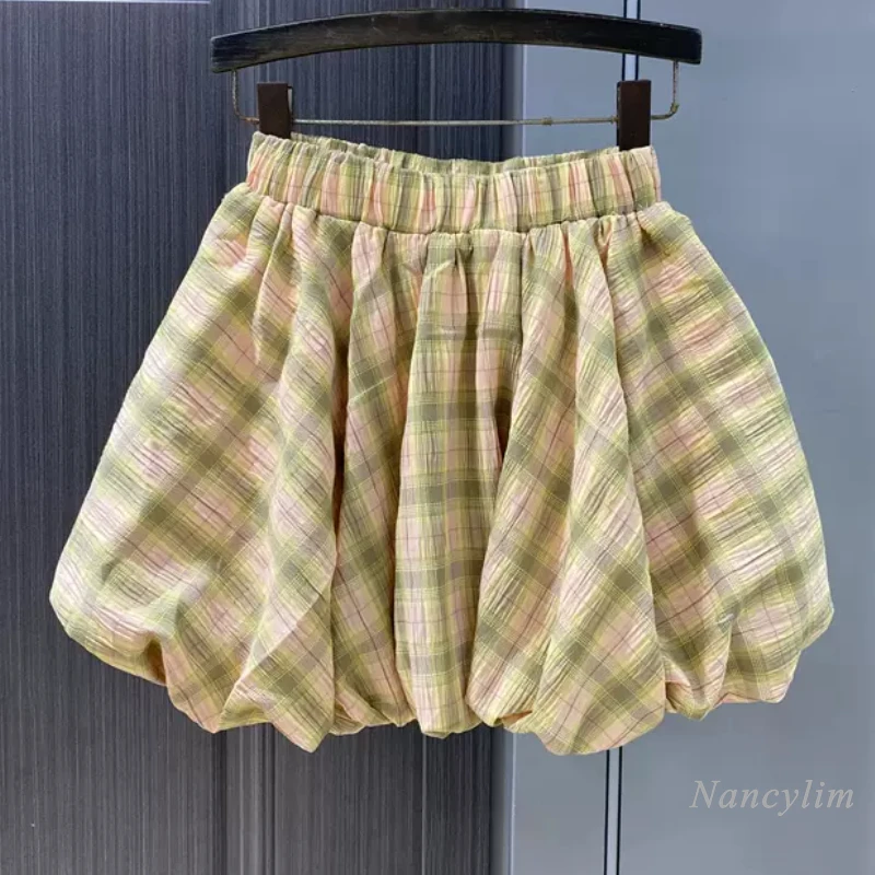 

Plaid Bud Skirt Women's 2024 Summer New High Waist Slimming All-Matching Anti-Exposure A- Line Pettiskirt Short Skirt Street