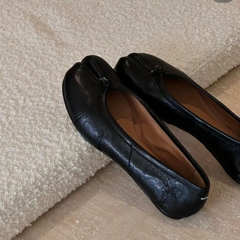 Weiche Leder-Halbschuhe für Frühling und Herbst, Neue Split-Toe Slipper mit Komfortablen Hohen Absätzen