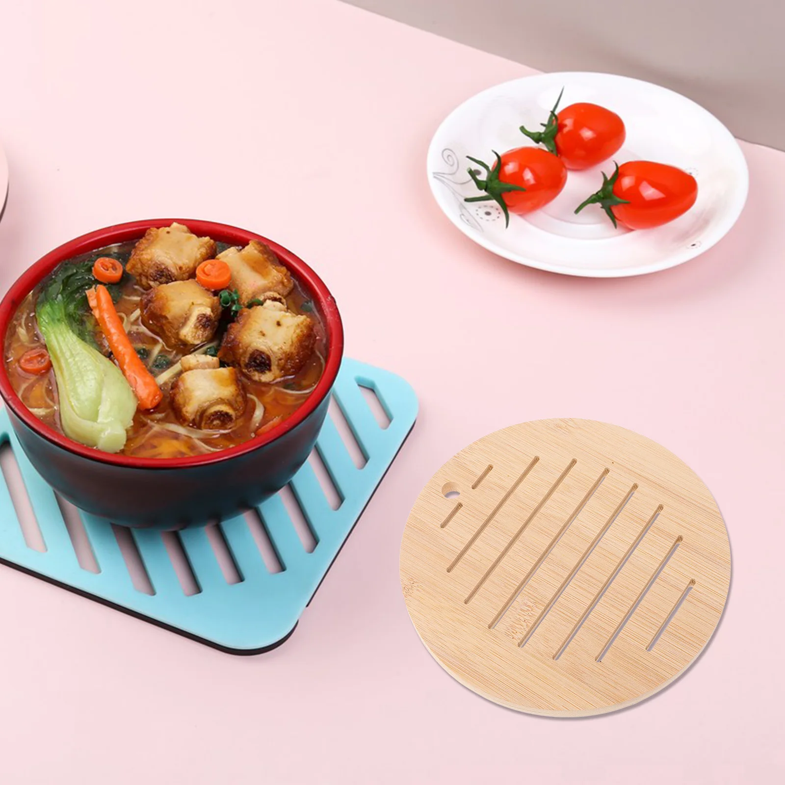 6pcs Anti-Slip Placemat Bamboo Coaster Heat Insulation Pot Cushion Rattan Woven Table Mat Rustic Dining Pad For Home