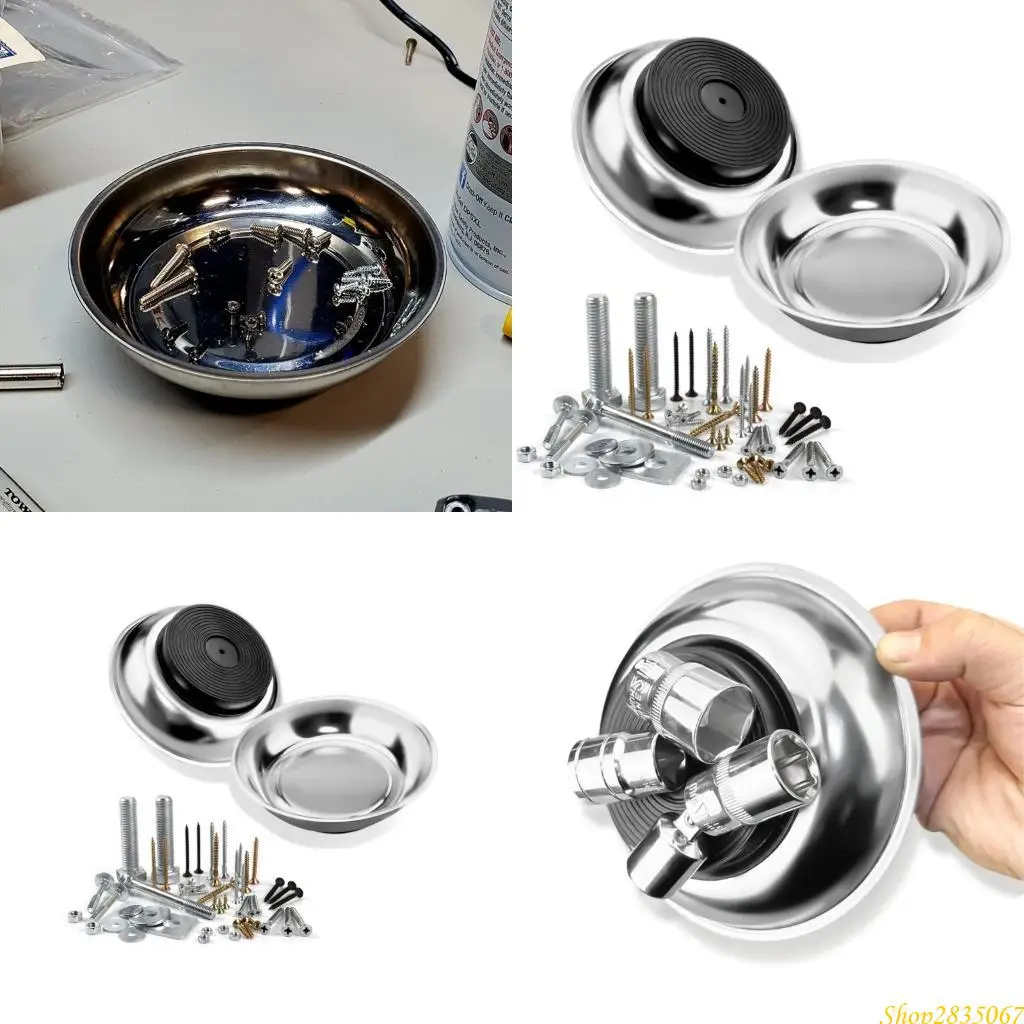 3PCS磁気トレイステンレス鋼磁気ボウルラウンドマグネティックパーツトレイ831F