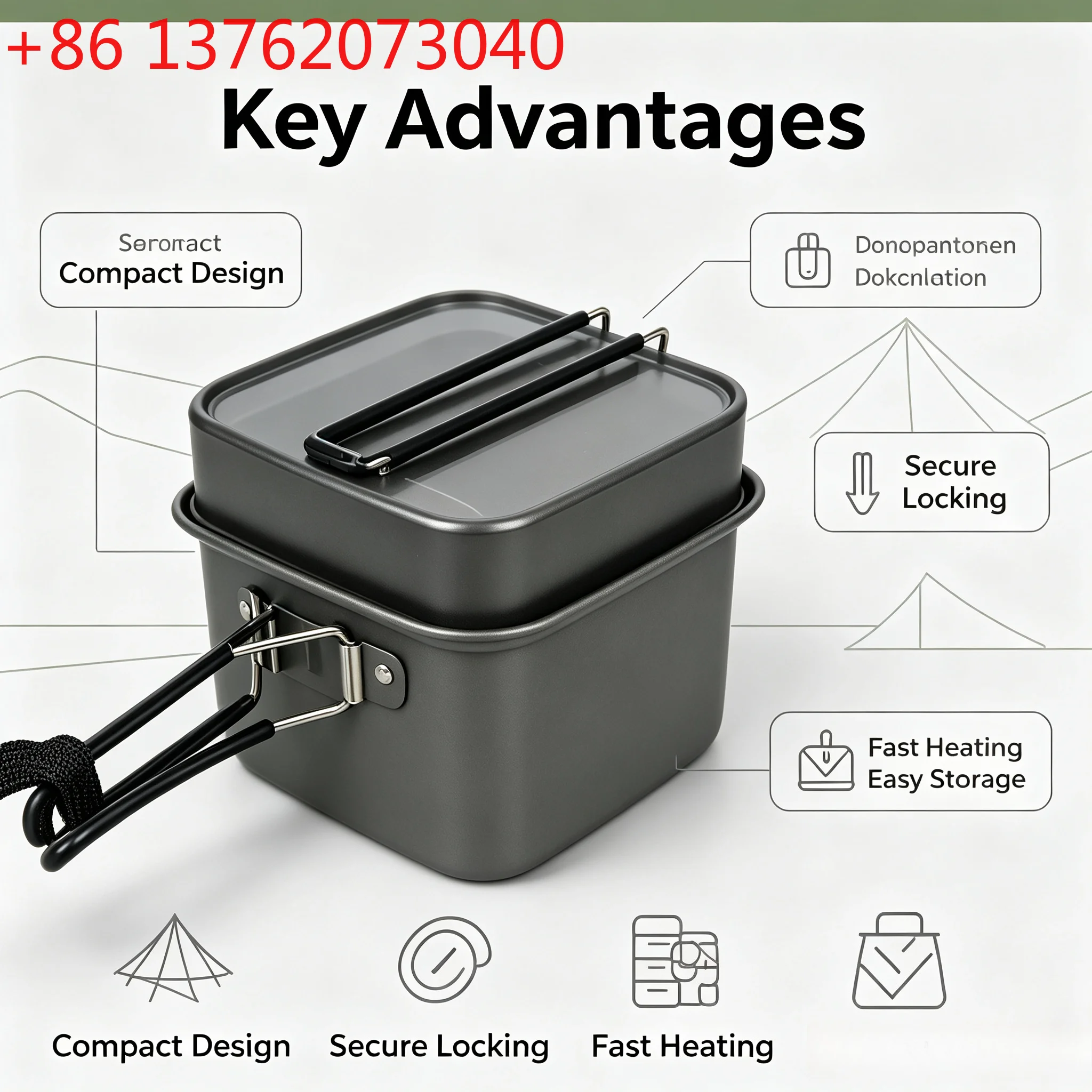 Portable Foldable Aluminum Alloy Square Cooking Pot, Outdoor Camping Fry Pan Lunch Box Cookware for Mountaineering Fishing
