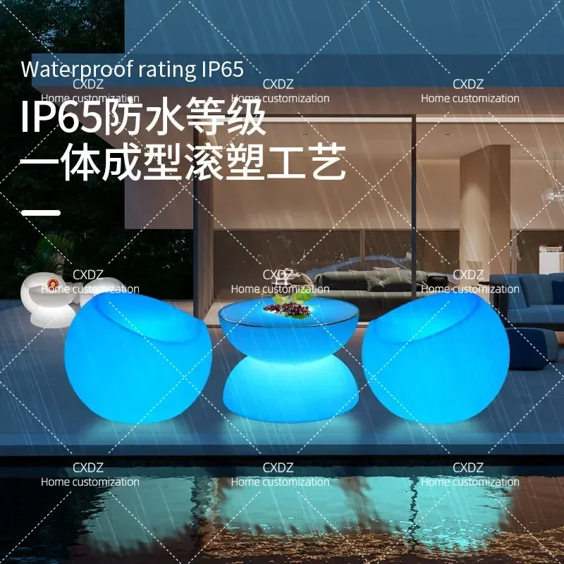 LED Luminous Table and Chair Set Apple Stool Creative Round Bar Table Remote Control Colorful Charging PE Furniture