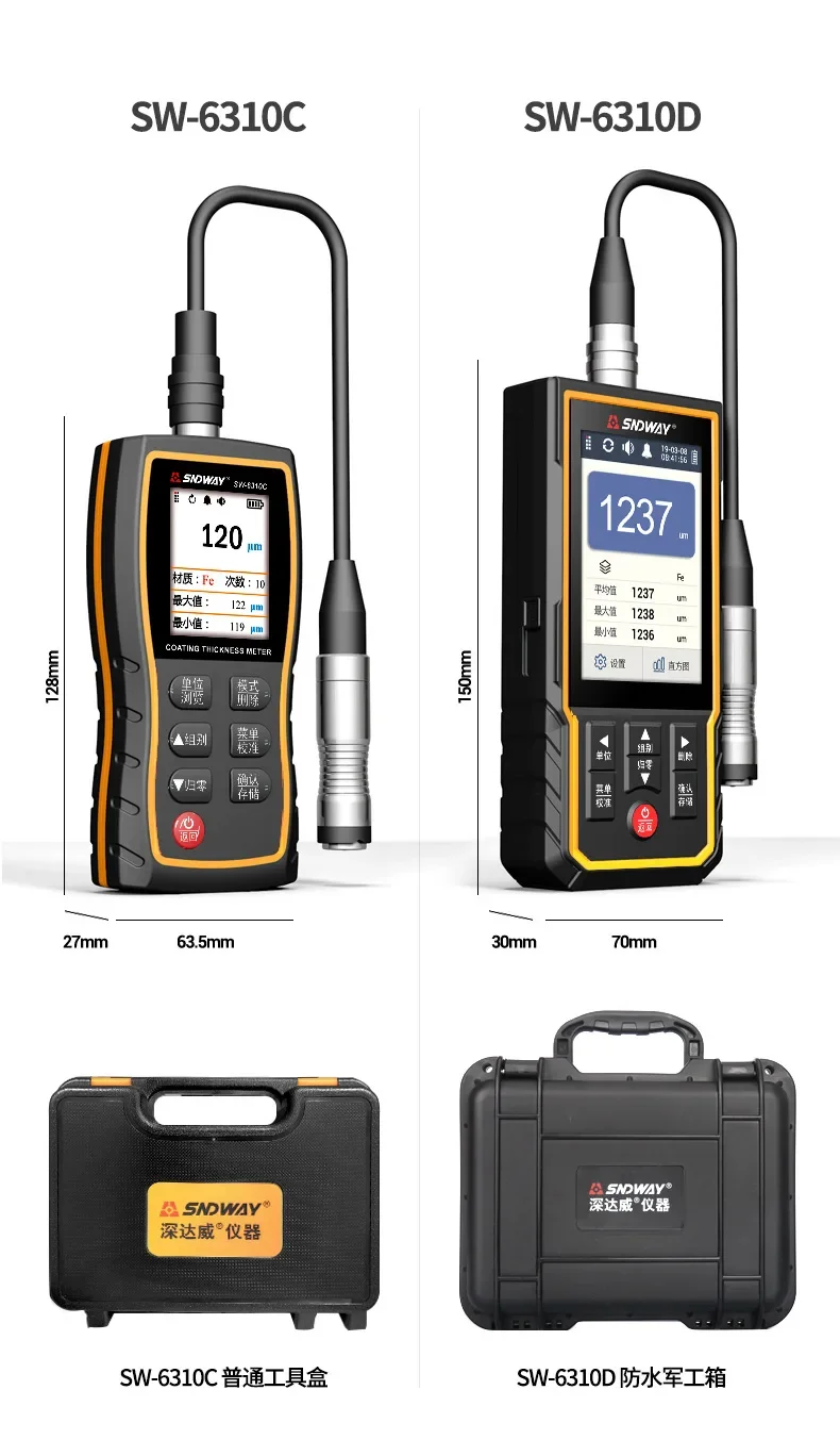 

SNDWAY SW-6310C Высокоточный толщиномер покрытия раздельного типа оцинкованный датчик обнаружения слоев краски пленки