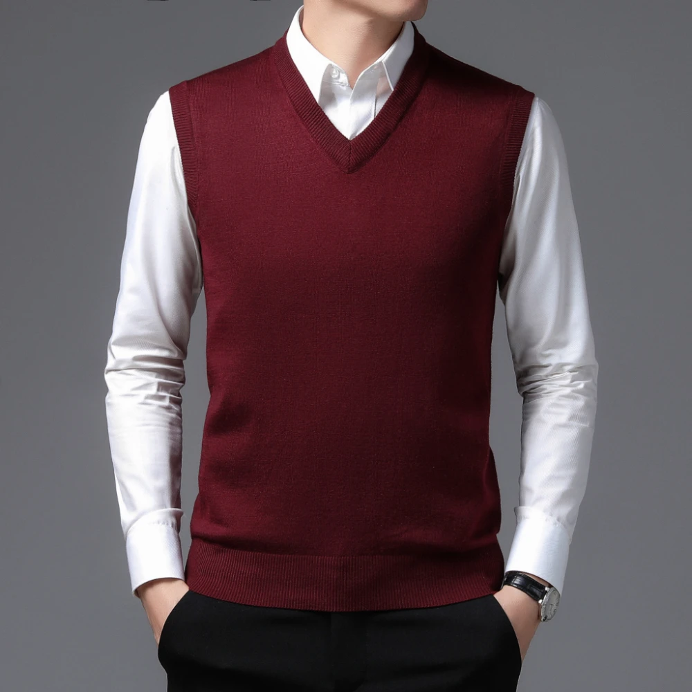 COODRONY Brand Mens Knitted Wool Vests Classic Pure Color Sleeveless Sweater Vest A&W Warm V-neck Business Casual Menswear 5094